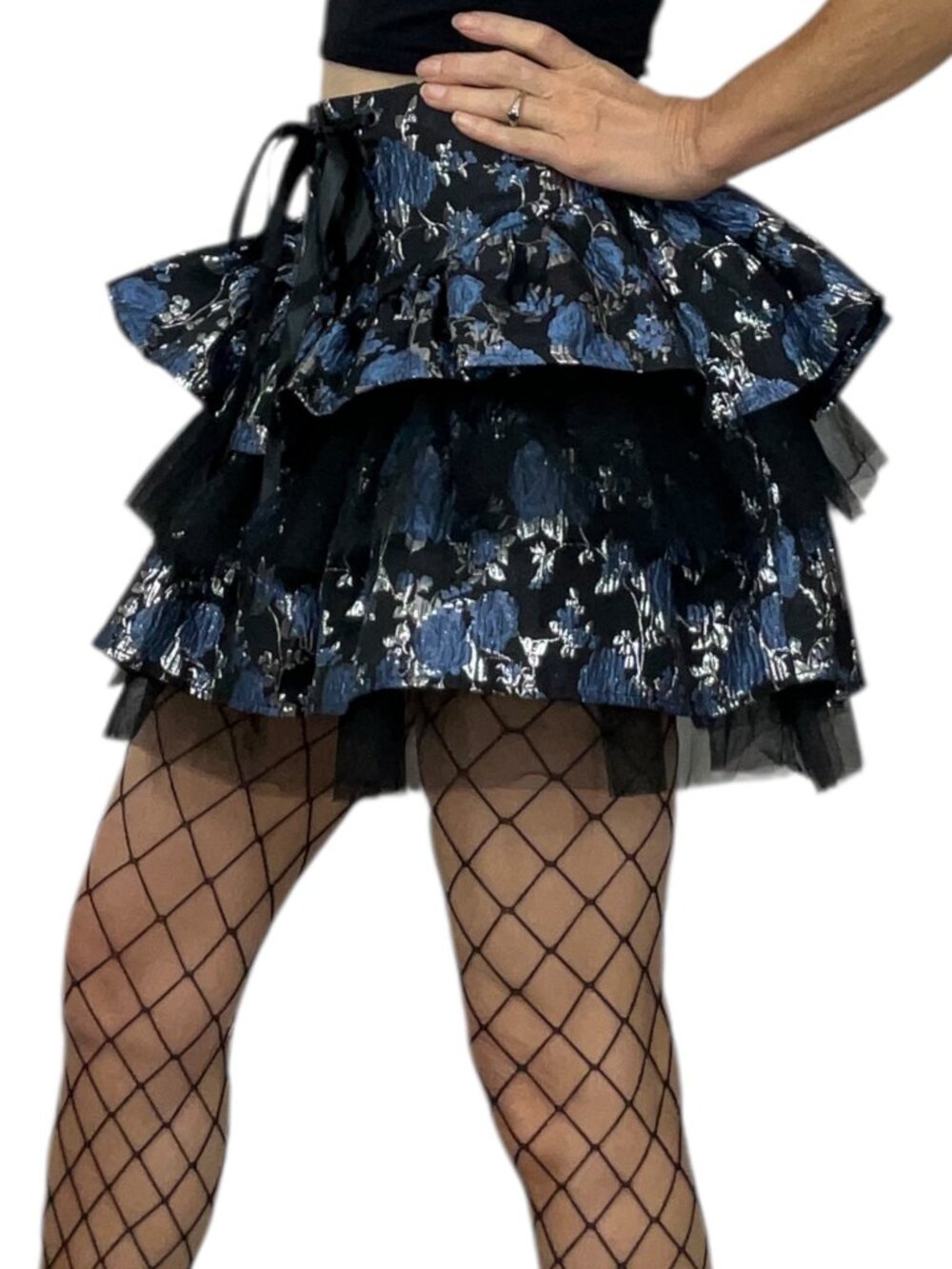 Dolls Kill Widow Fanged Faerie Brocade Mini Skirt M Blue Floral NEW - Picture 2 of 15